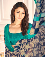 Vishal Prints Blue Printed Georgette Saree