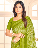 Vishal Prints Mehendi Green Printed Georgette Saree