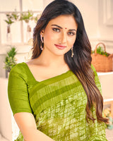 Vishal Prints Mehendi Green Printed Georgette Saree