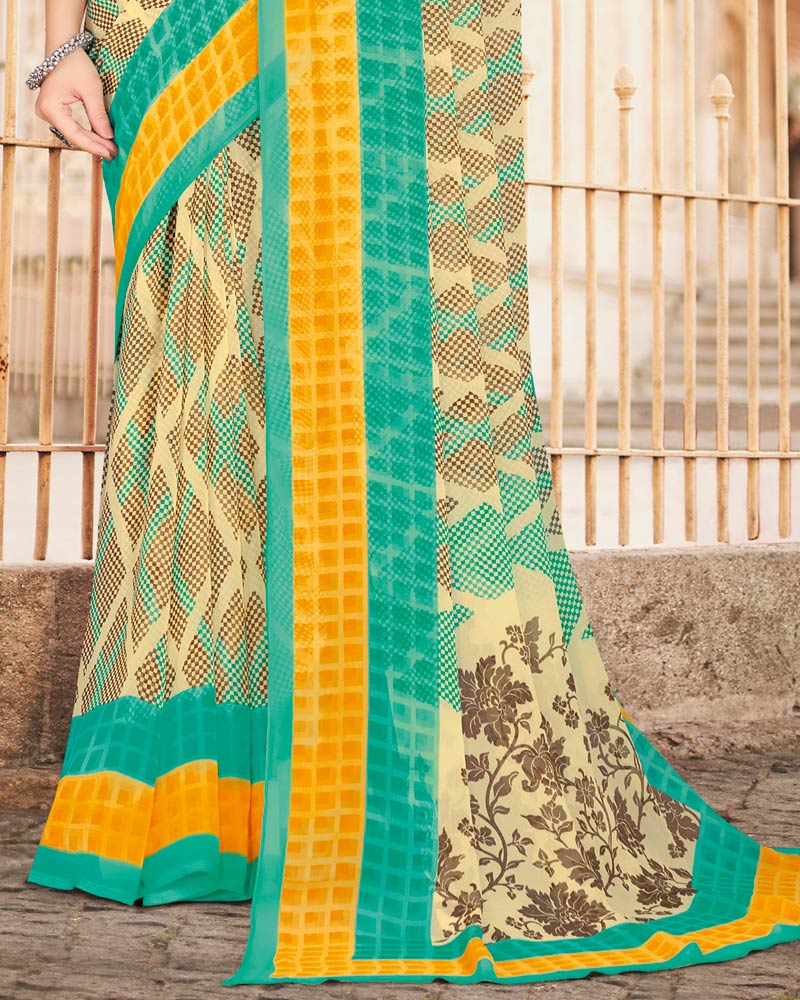 Vishal Prints Beige Printed Georgette Saree