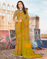 Vishal Prints Olive Yellow Printed Georgette Saree