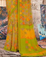 Vishal Prints Olive Yellow Printed Georgette Saree