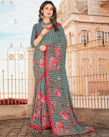Vishal Prints Grey Printed Georgette Saree