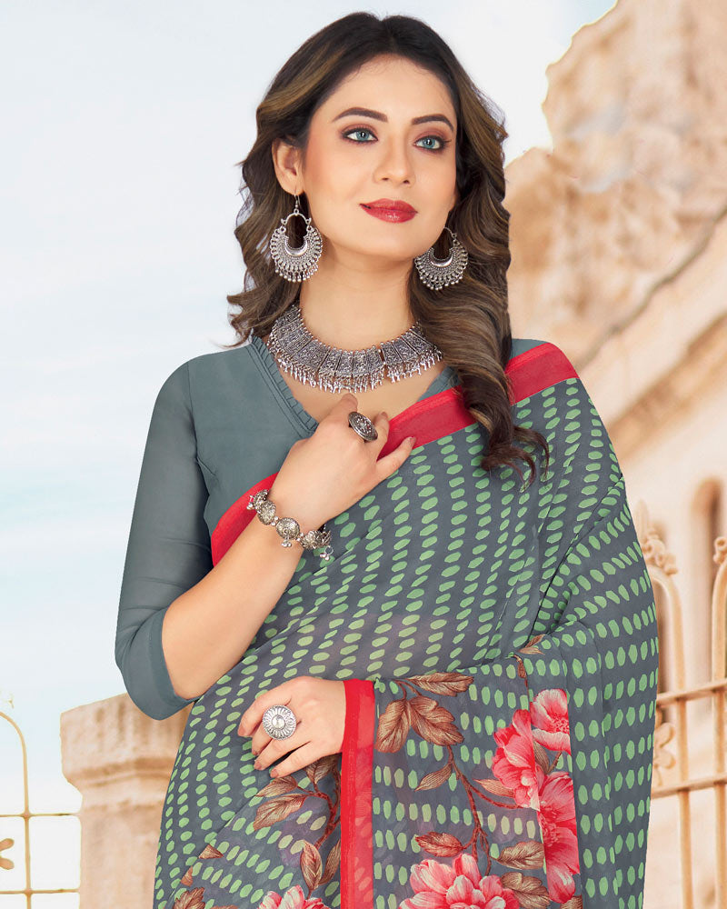 Vishal Prints Grey Printed Georgette Saree