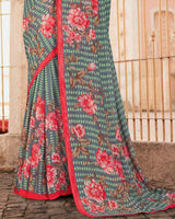 Vishal Prints Grey Printed Georgette Saree