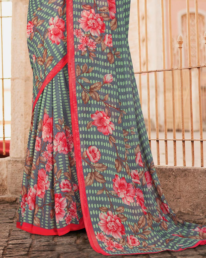 Vishal Prints Grey Printed Georgette Saree