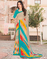 Vishal Prints Pastel Brown Printed Georgette Saree