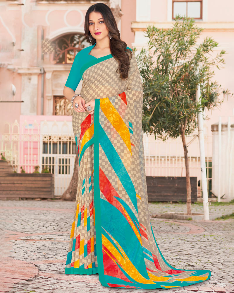 Vishal Prints Pastel Brown Printed Georgette Saree