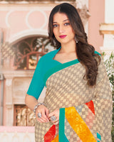 Vishal Prints Pastel Brown Printed Georgette Saree