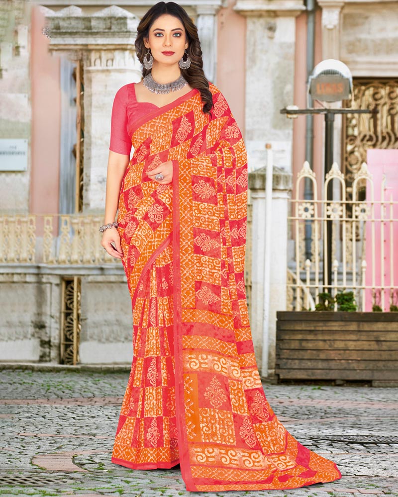 Vishal Prints Orange Printed Georgette Saree