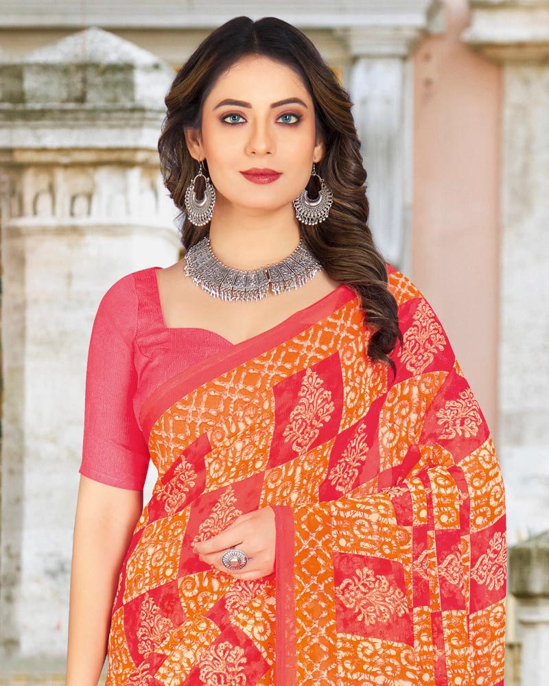 Vishal Prints Orange Printed Georgette Saree