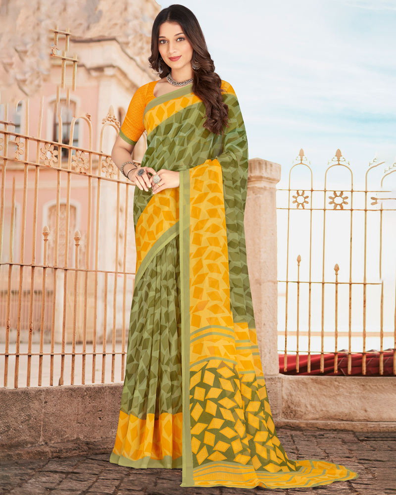 Vishal Prints Moss Green Printed Georgette Saree