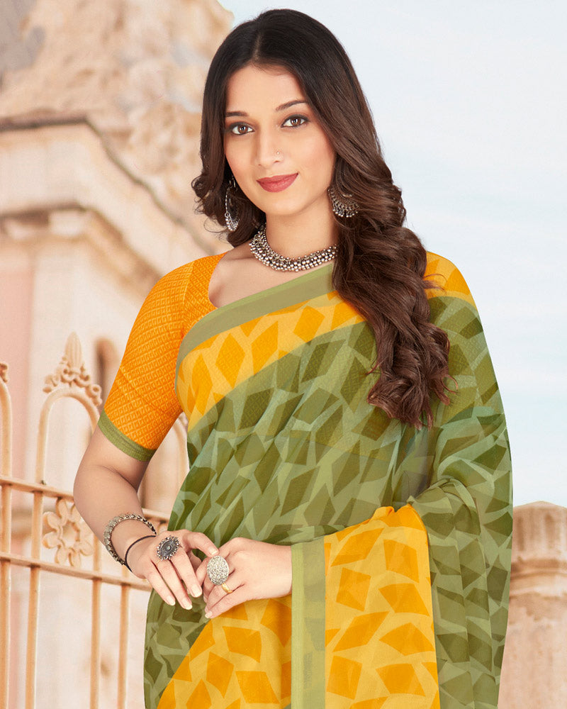 Vishal Prints Moss Green Printed Georgette Saree