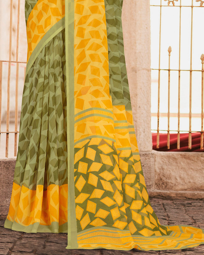 Vishal Prints Moss Green Printed Georgette Saree