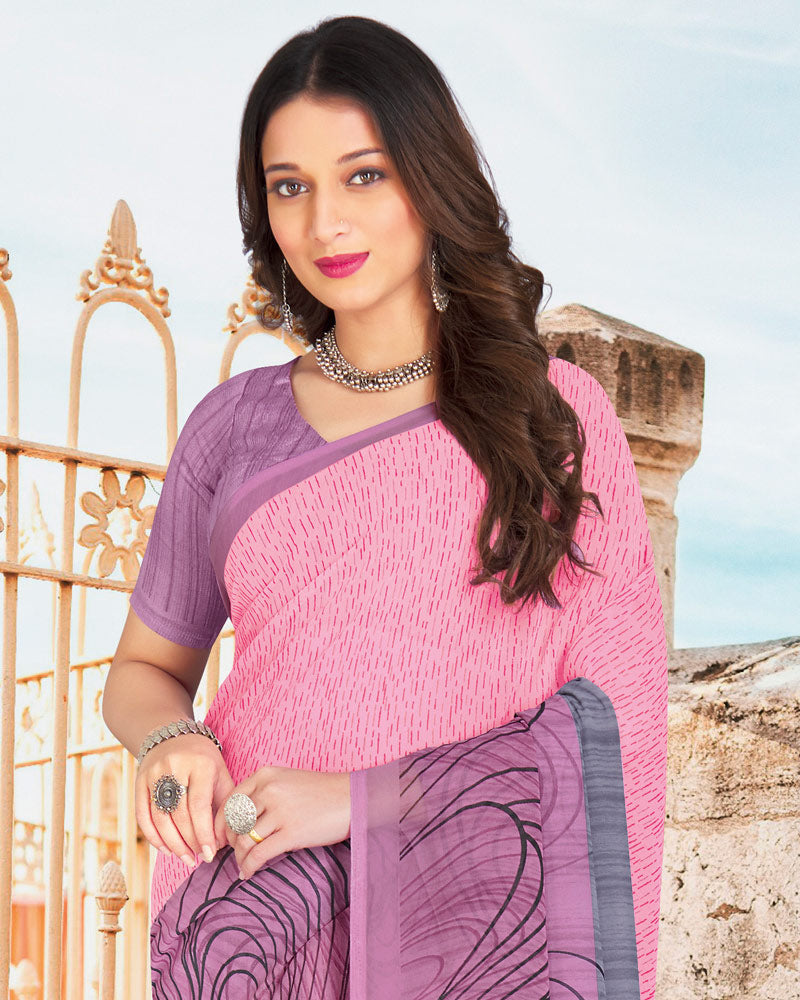 Vishal Prints Rose Pink Printed Georgette Saree