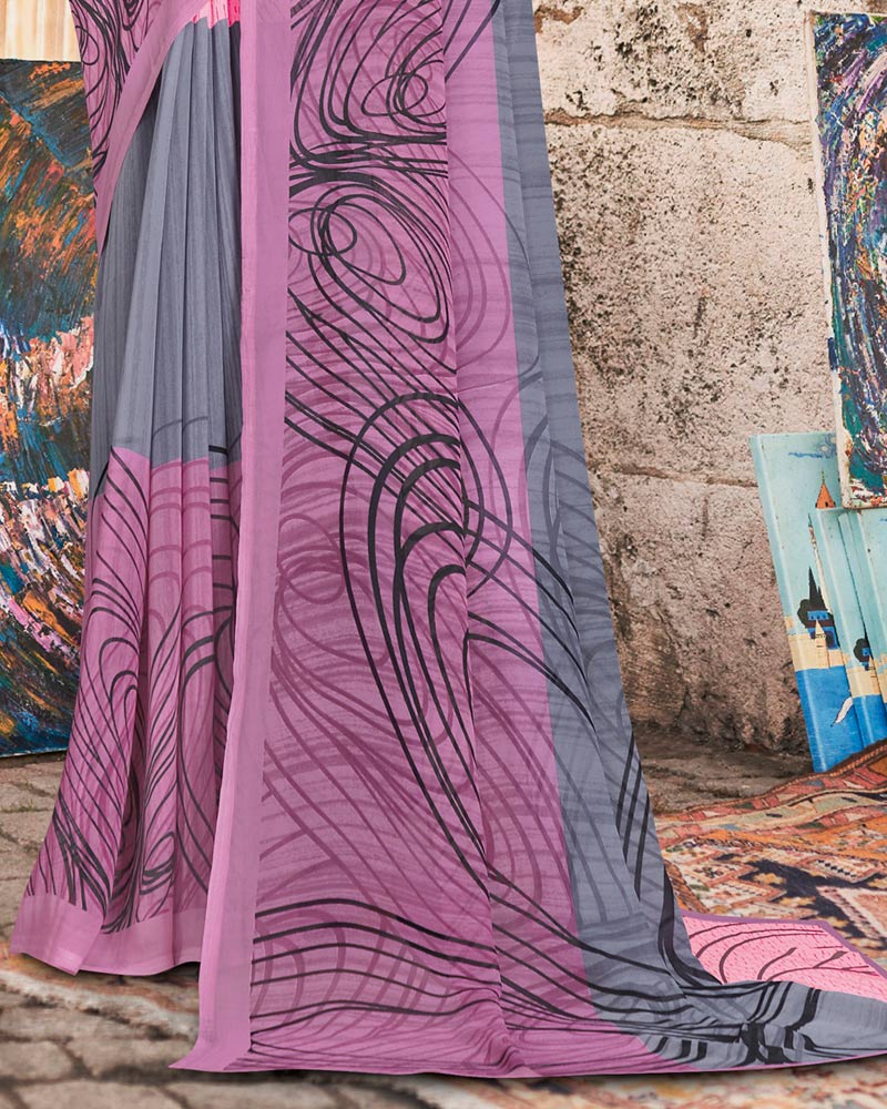 Vishal Prints Rose Pink Printed Georgette Saree
