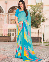 Vishal Prints Dark Turquoise Blue Printed Georgette Saree