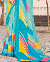 Vishal Prints Dark Turquoise Blue Printed Georgette Saree