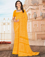 Vishal Prints Golden Yellow Printed Georgette Saree