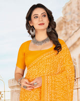 Vishal Prints Golden Yellow Printed Georgette Saree