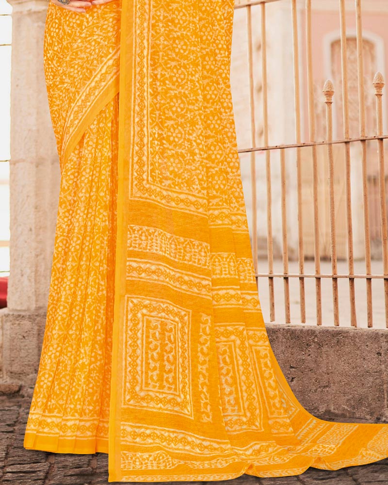 Vishal Prints Golden Yellow Printed Georgette Saree