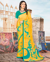 Vishal Prints Golden Yellow Printed Georgette Saree