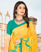Vishal Prints Golden Yellow Printed Georgette Saree