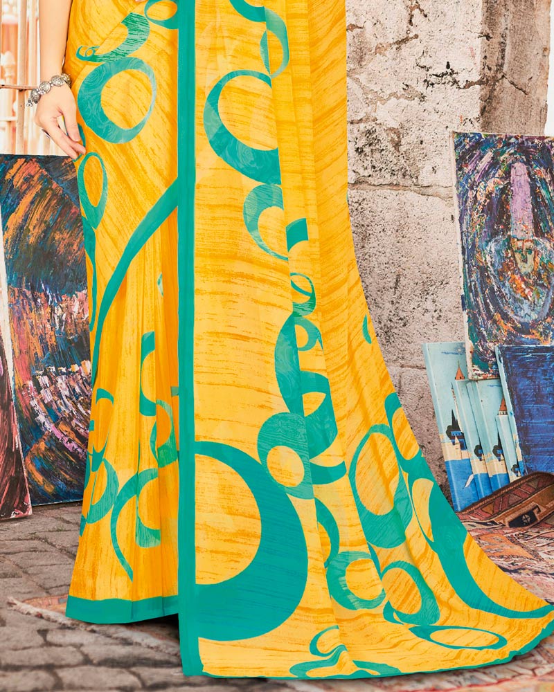 Vishal Prints Golden Yellow Printed Georgette Saree