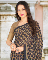 Vishal Prints Dark Navy Blue Printed Georgette Saree