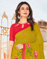 Vishal Prints Olive Yellow Printed Georgette Saree