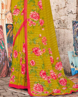 Vishal Prints Olive Yellow Printed Georgette Saree