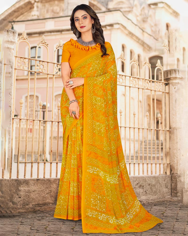 Vishal Prints Dark Yellow Printed Georgette Saree
