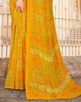 Vishal Prints Dark Yellow Printed Georgette Saree