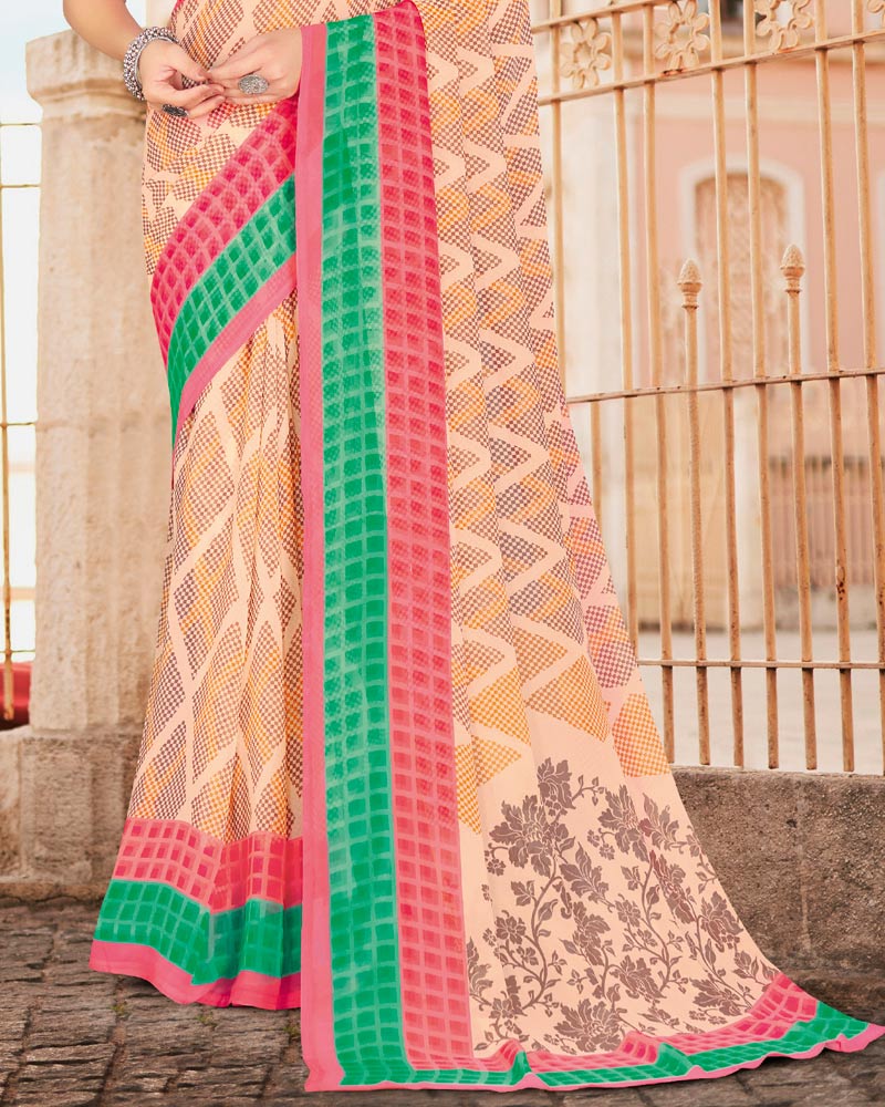 Vishal Prints Off White Printed Georgette Saree