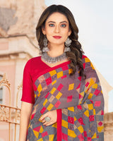 Vishal Prints Cool Grey Printed Georgette Saree
