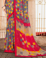 Vishal Prints Cool Grey Printed Georgette Saree