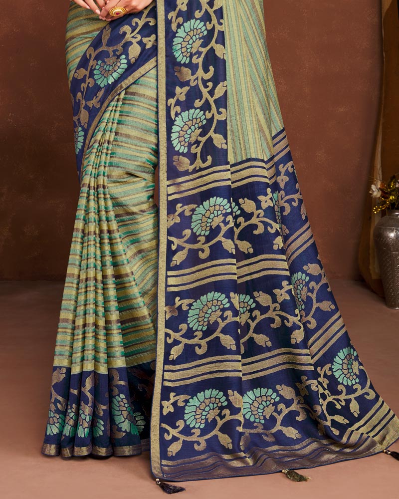 Vishal Prints Pastel Green Silk Brasso Saree With Tassel