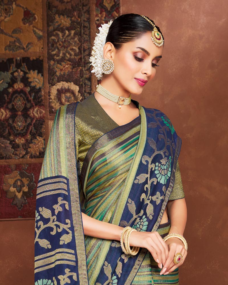 Vishal Prints Pastel Green Silk Brasso Saree With Tassel