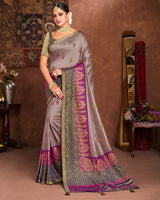 Vishal Prints Olive Pink Silk Brasso Saree With Tassel