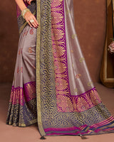 Vishal Prints Olive Pink Silk Brasso Saree With Tassel