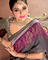 Vishal Prints Olive Pink Silk Brasso Saree With Tassel
