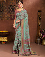Vishal Prints Sea Green Silk Brasso Saree With Tassel