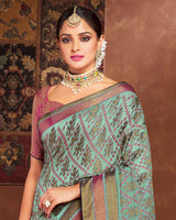 Vishal Prints Sea Green Silk Brasso Saree With Tassel