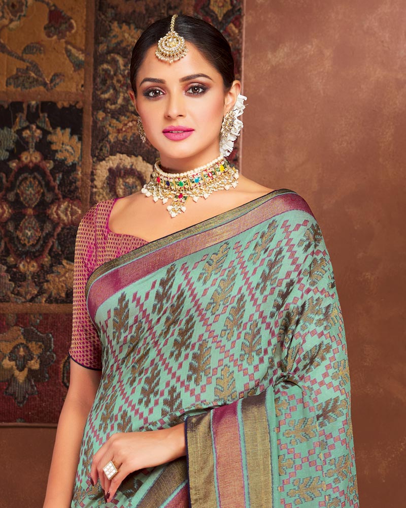 Vishal Prints Sea Green Silk Brasso Saree With Tassel