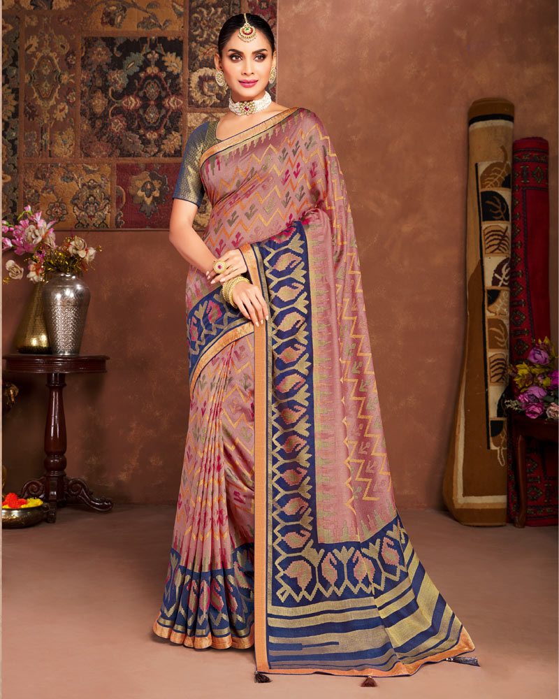 Vishal Prints Dark Peach Silk Brasso Saree With Tassel