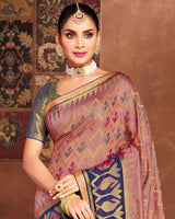 Vishal Prints Dark Peach Silk Brasso Saree With Tassel