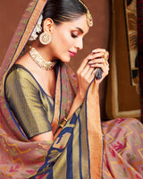 Vishal Prints Dark Peach Silk Brasso Saree With Tassel