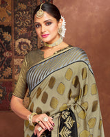 Vishal Prints Dark Beige Silk Brasso Saree With Tassel