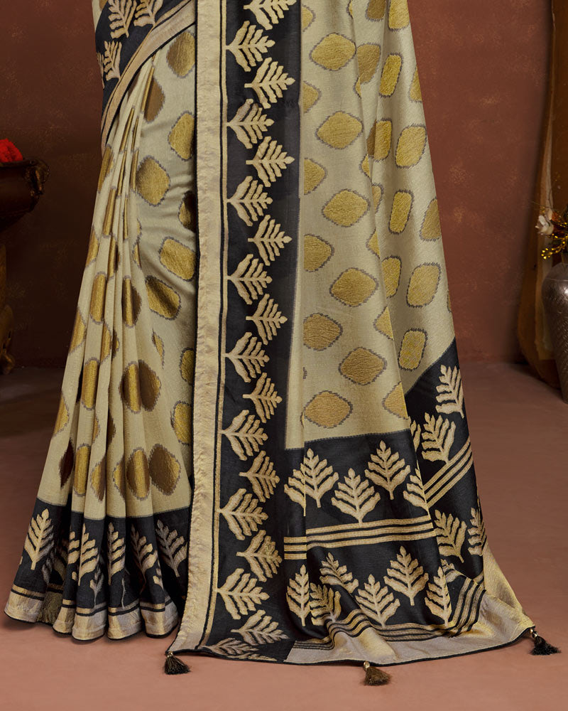 Vishal Prints Dark Beige Silk Brasso Saree With Tassel