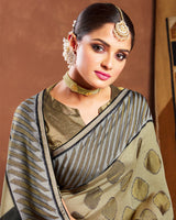 Vishal Prints Dark Beige Silk Brasso Saree With Tassel